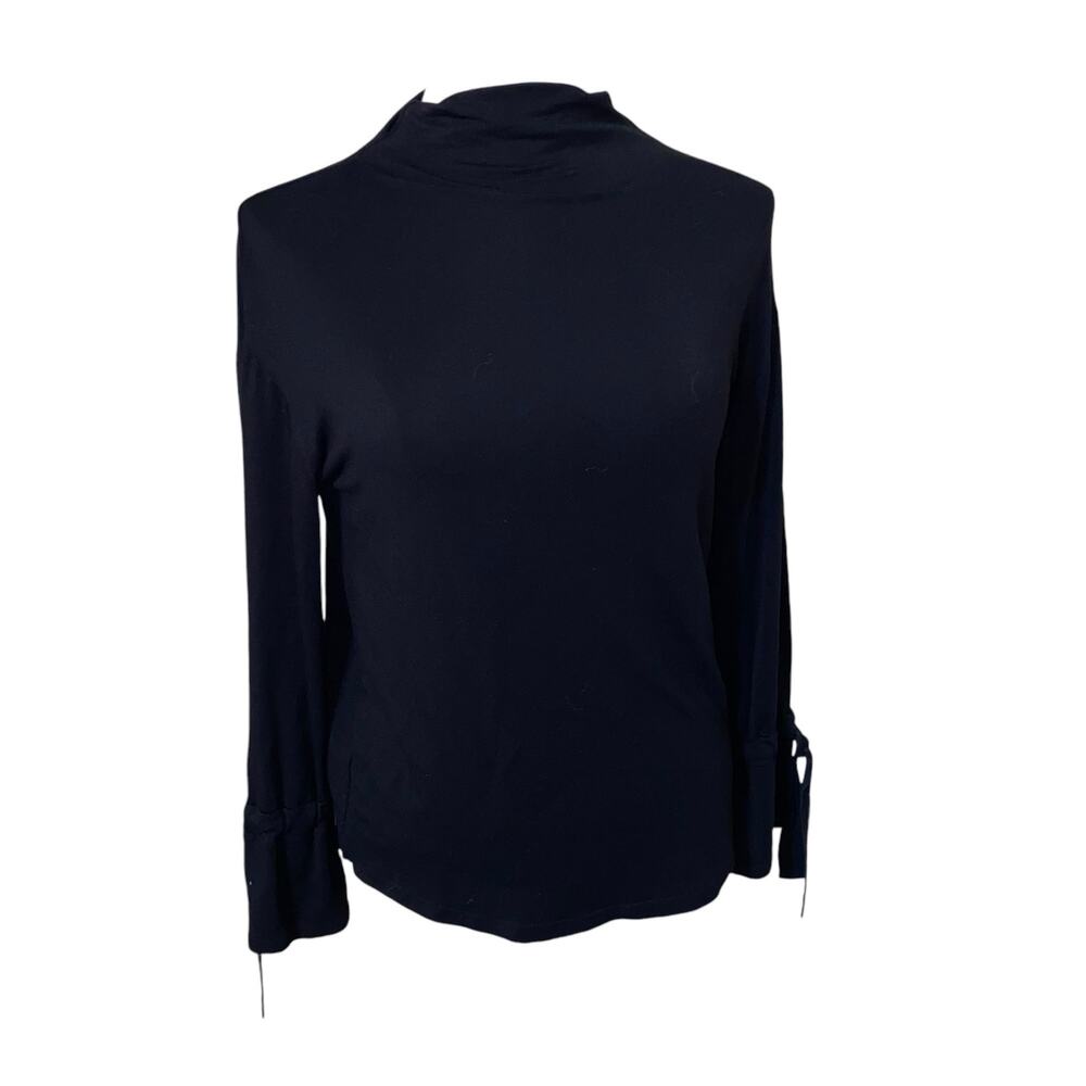 Ann Taylor Factory Black Funnel Mock Neck Tie Sleeve Pullover Sweater Size XS